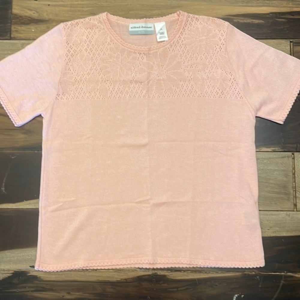 Alfred Dunner Petite XL Top Floral‎ Cutout Pink Short Sleeve